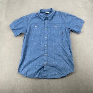 Columbia Mens Short Sleeve Button Down Shirt Blue Geometric Pattern Size M